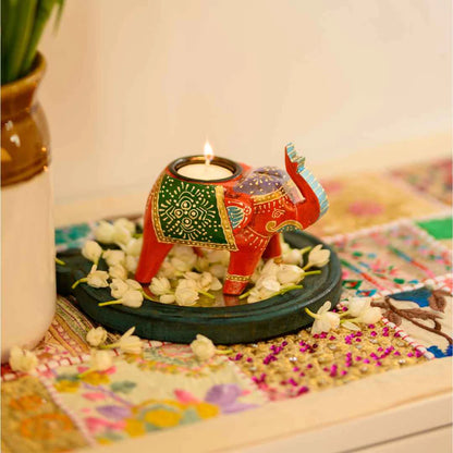 Assorted Handpainted Elephant Candle Holder (Set Of 4)