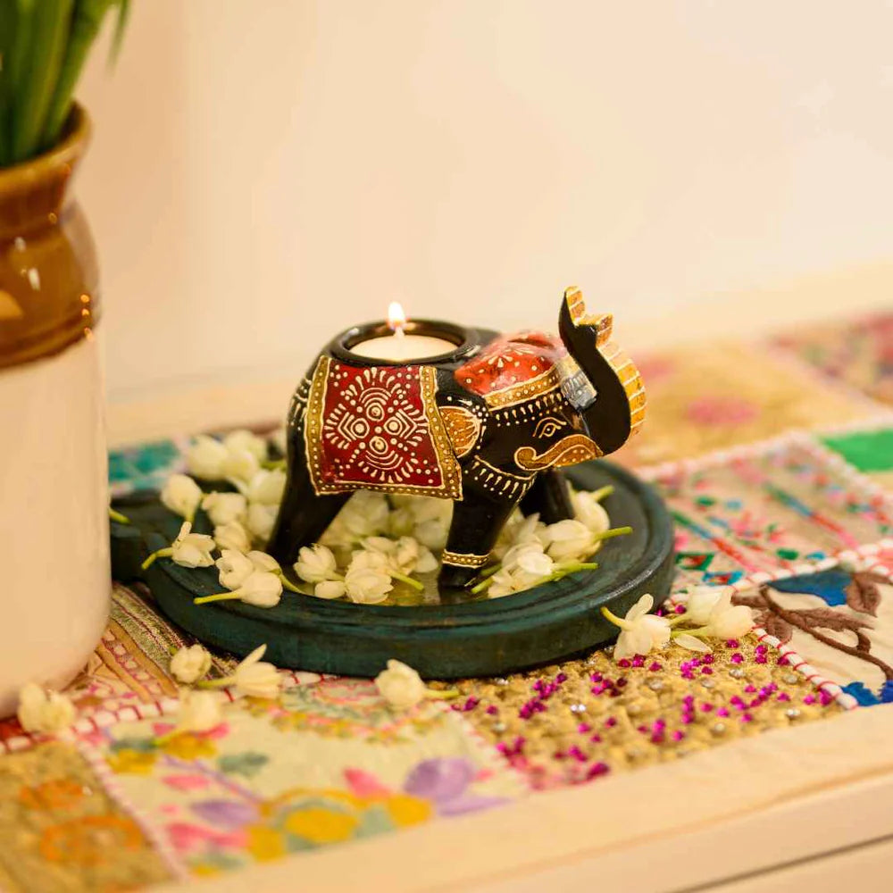 Assorted Handpainted Elephant Candle Holder (Set Of 4)