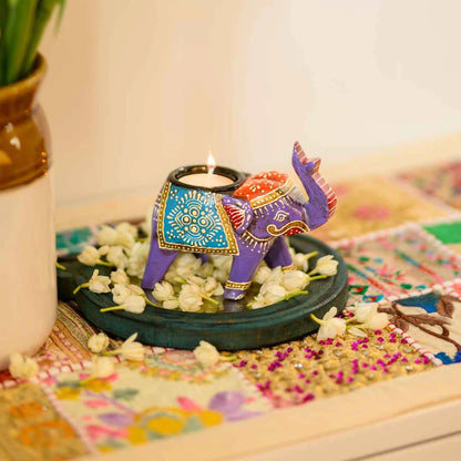 Assorted Handpainted Elephant Candle Holder (Set Of 4)