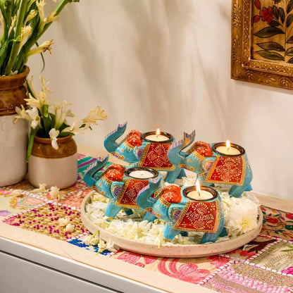 Assorted Handpainted Elephant Candle Holder (Set Of 4)