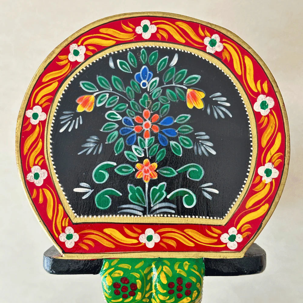 Black Colourful Handpainted Wooden Elephant Stool