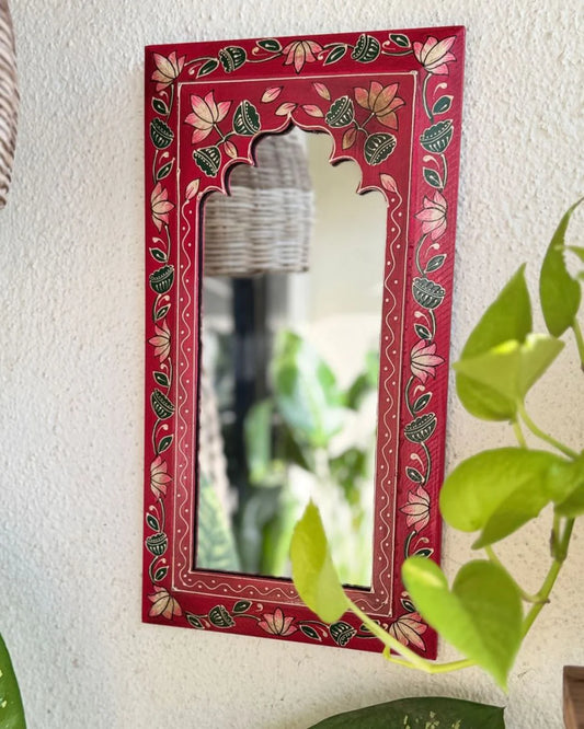 Heritage Red Handpainted Wooden Mirror