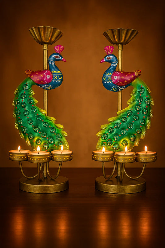 Peacock Iron Tealight Holder (Set Of 2)