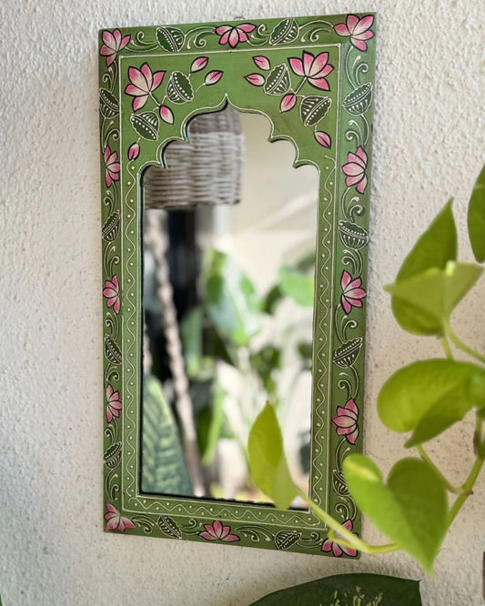 Tropical Green Handpainted Wooden Mirror